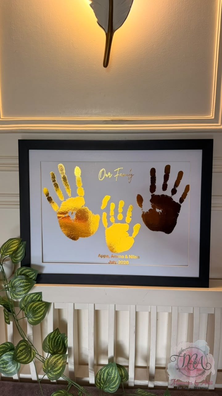 Our Family foil handprint keepsake, black frame