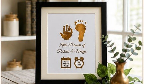 Finished gold foil keepsake in a black frame