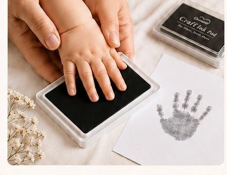 Taking a baby's hand impression with an ink pad